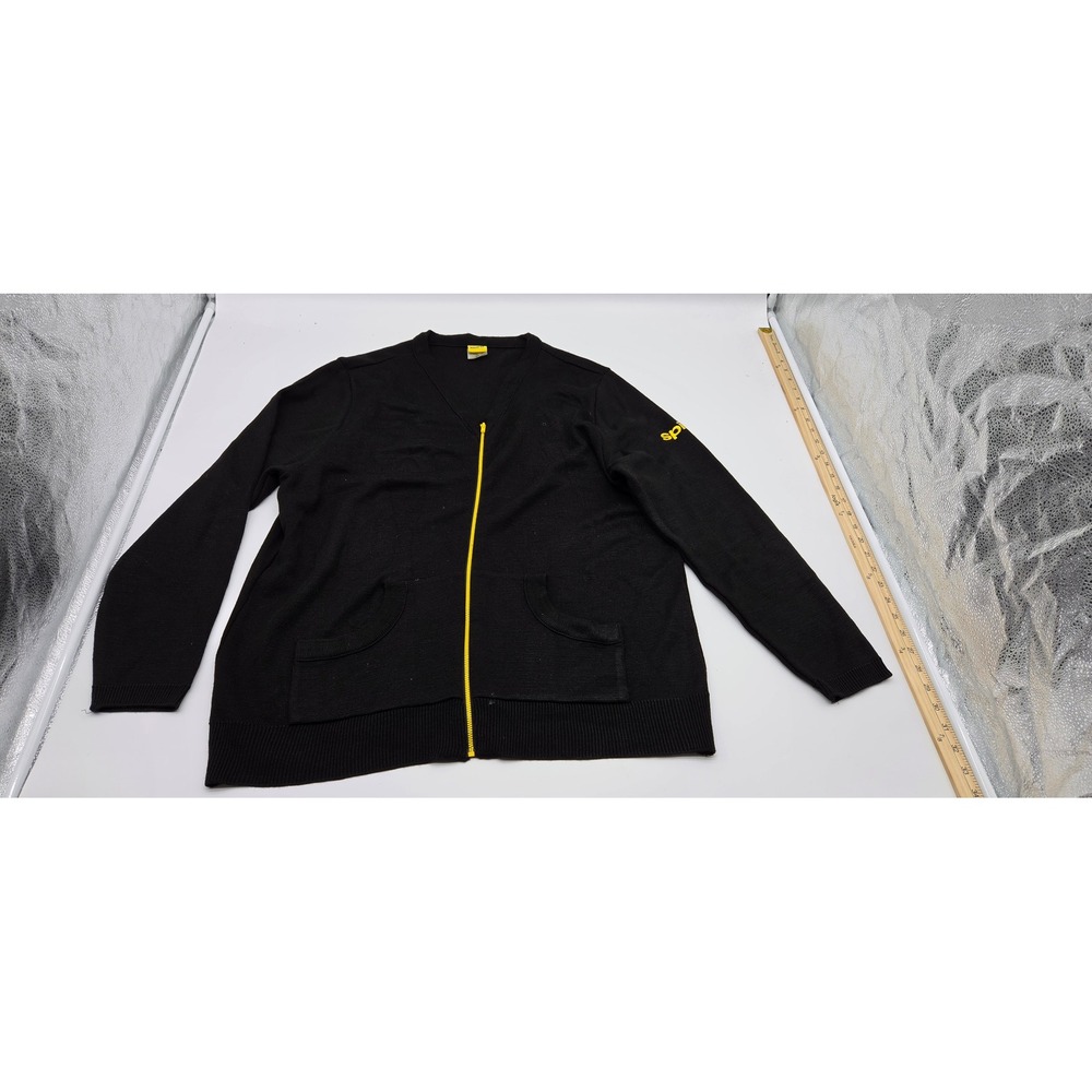 Spirit Made With Love Mens XL Black Full Zip Cardigan Sweater Yellow Trim Logo